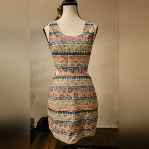 Parker Slash Dress 100% Linen lined Silk Embroidery Side Cut Out Dress Sz.XS